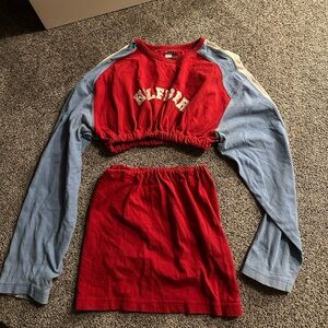 Red and Blue Cropped Sweatshirt Set